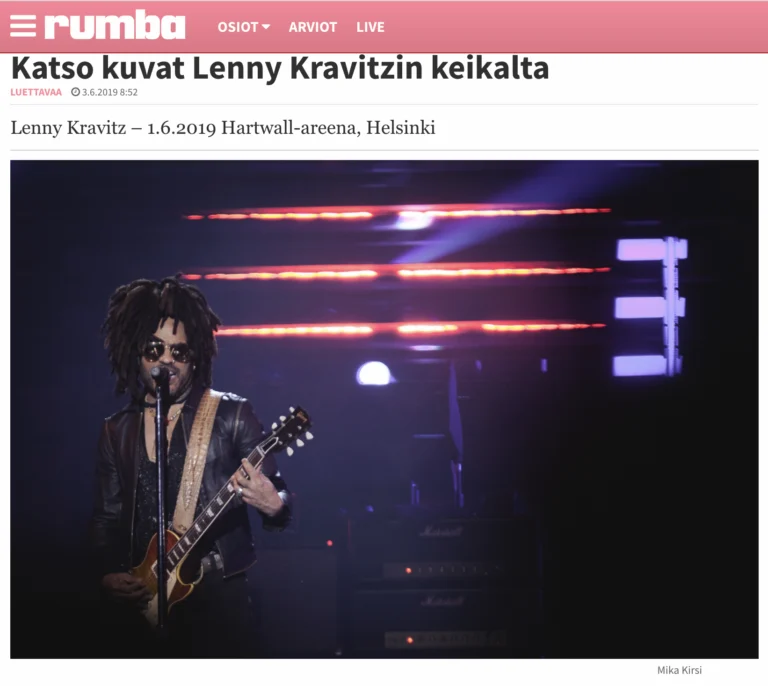 Lenny Kravitz | Helsinki 2019 (Rumba) Lenny Kravitz -konserttikuvat Helsingin keikalta Rumba-lehden artikkelissa 2019.