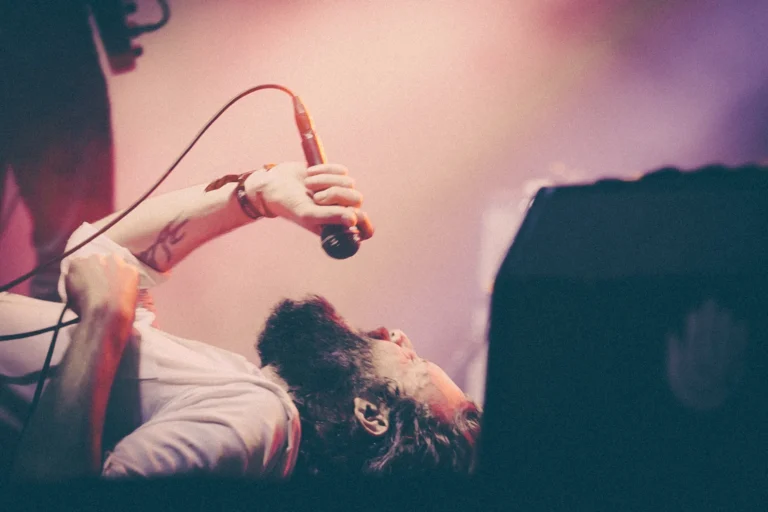 Father John Misty | Vida Festival, Vilanova y la Geltrú, Espanja 2015 Laulaja Father John Misty tunnelmoi lavalla maaten konserttikuvassa.