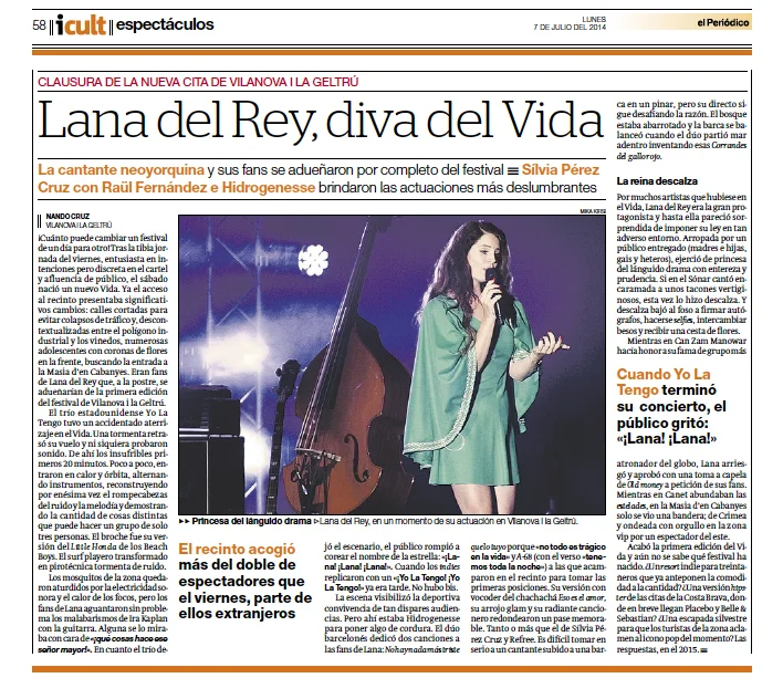 Lana del Rey | El Periodico, Espanja 2014 Valokuva Lana del Reystä konserttiarviossa.