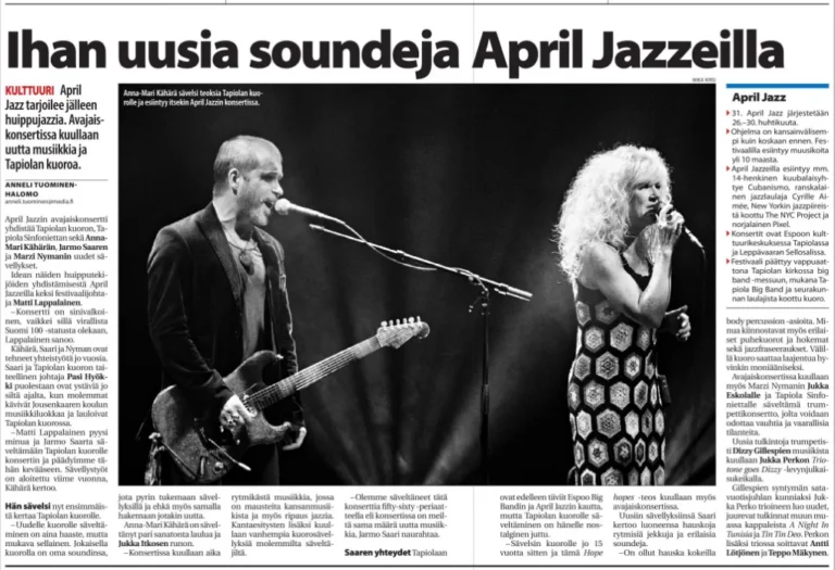 Annamari Kähärä & Jarmo Saari | Länsiväylä 2014 Konserttiarvio Länsiväylässä, konserttikuvassa kitaristi Jarmo Saari ja laulaja Annamari Kähärä.