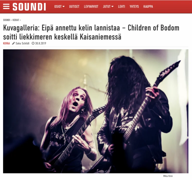 Alexi Laiho & Daniel Freyberg, Helsinki 2019 (Soundi) Keikkakuva Children of Bodomin Alexi Laihosta ja Daniel Freybergistä, julkaistu Soundin lehtiartikkelissa 2019